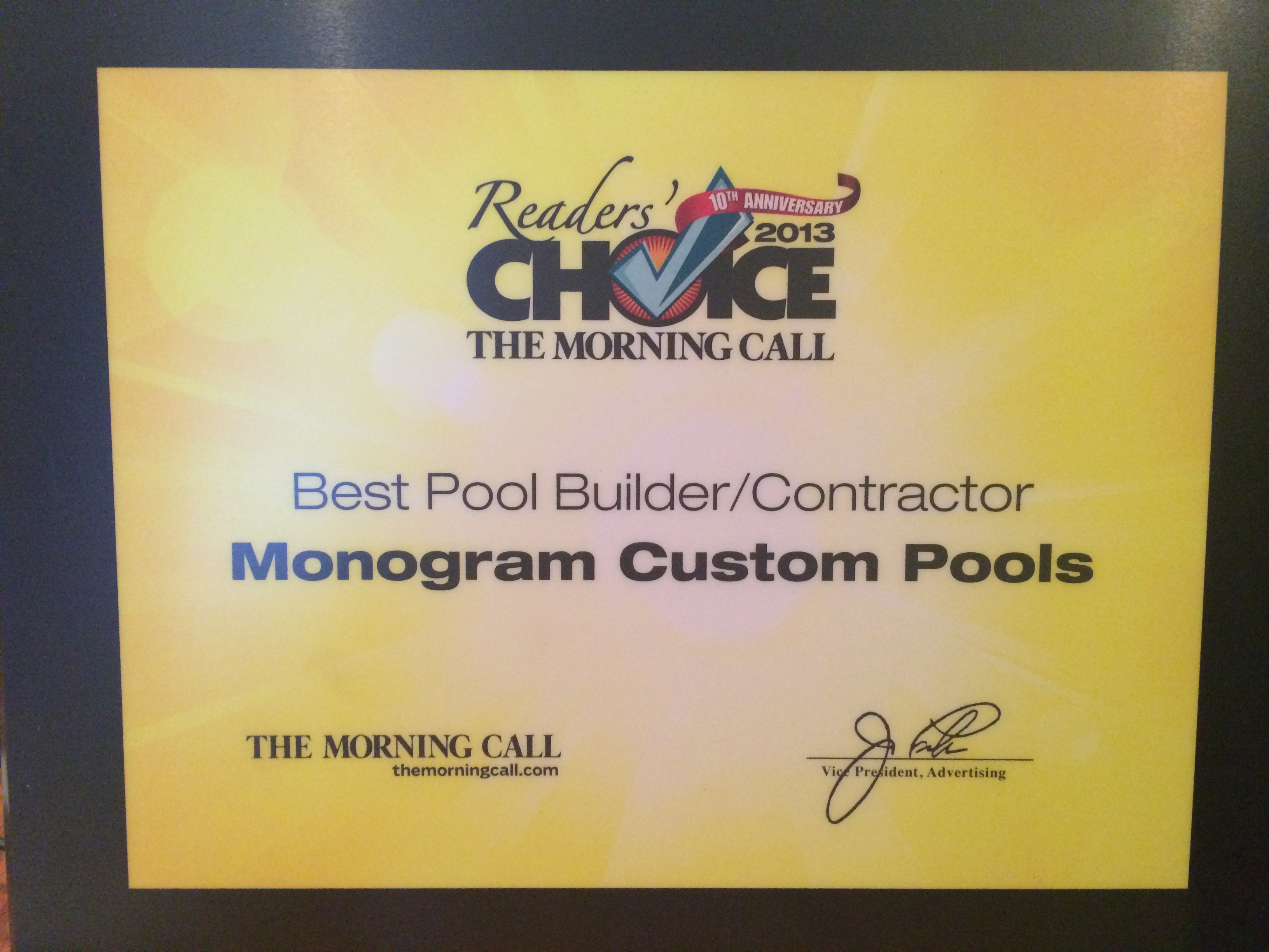 Monogram Custom Pools Wins Award For Lehigh Valley S Best Pool Builder